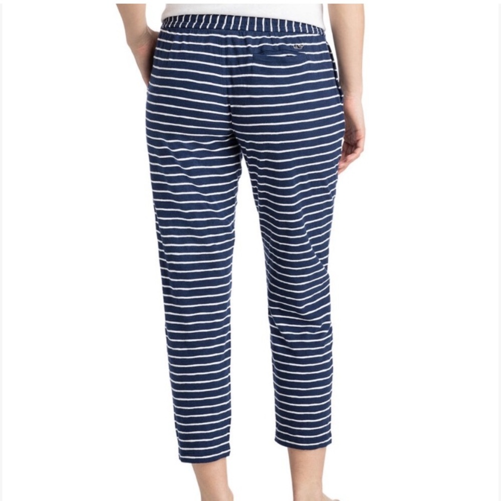 Vineyard Vines Navy Blue White Striped Knit Nautical Capri Pants Size Medium - Picture 2 of 10